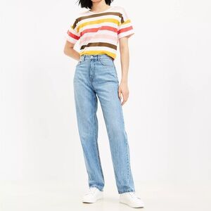 Petite High Rise Full Length Straight Jeans in Light Mid Indigo Wash